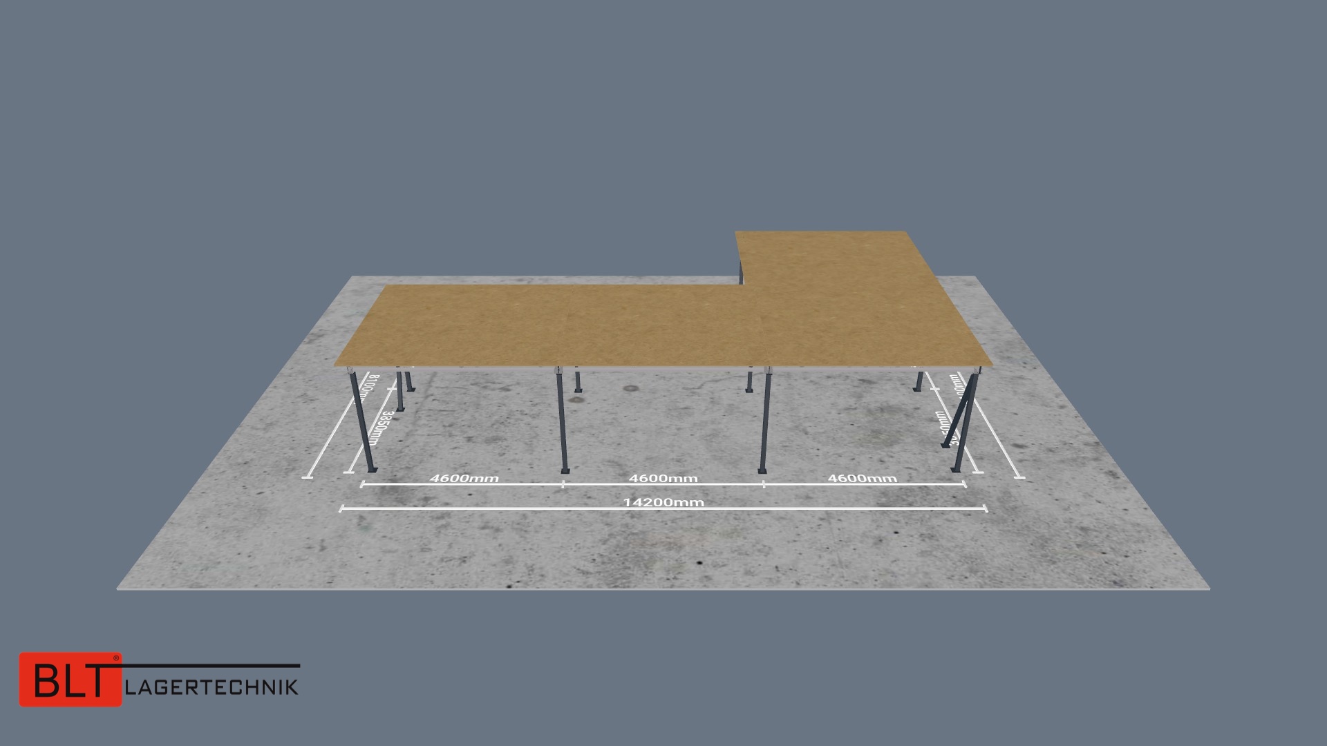 79,60 m² Lagerbühne, Oberkante 300 cm, 500 kg/m², sofort ab Lager, befahrbar mit Hubwagen, Systembühne, Stahlbühne, Lagerebene